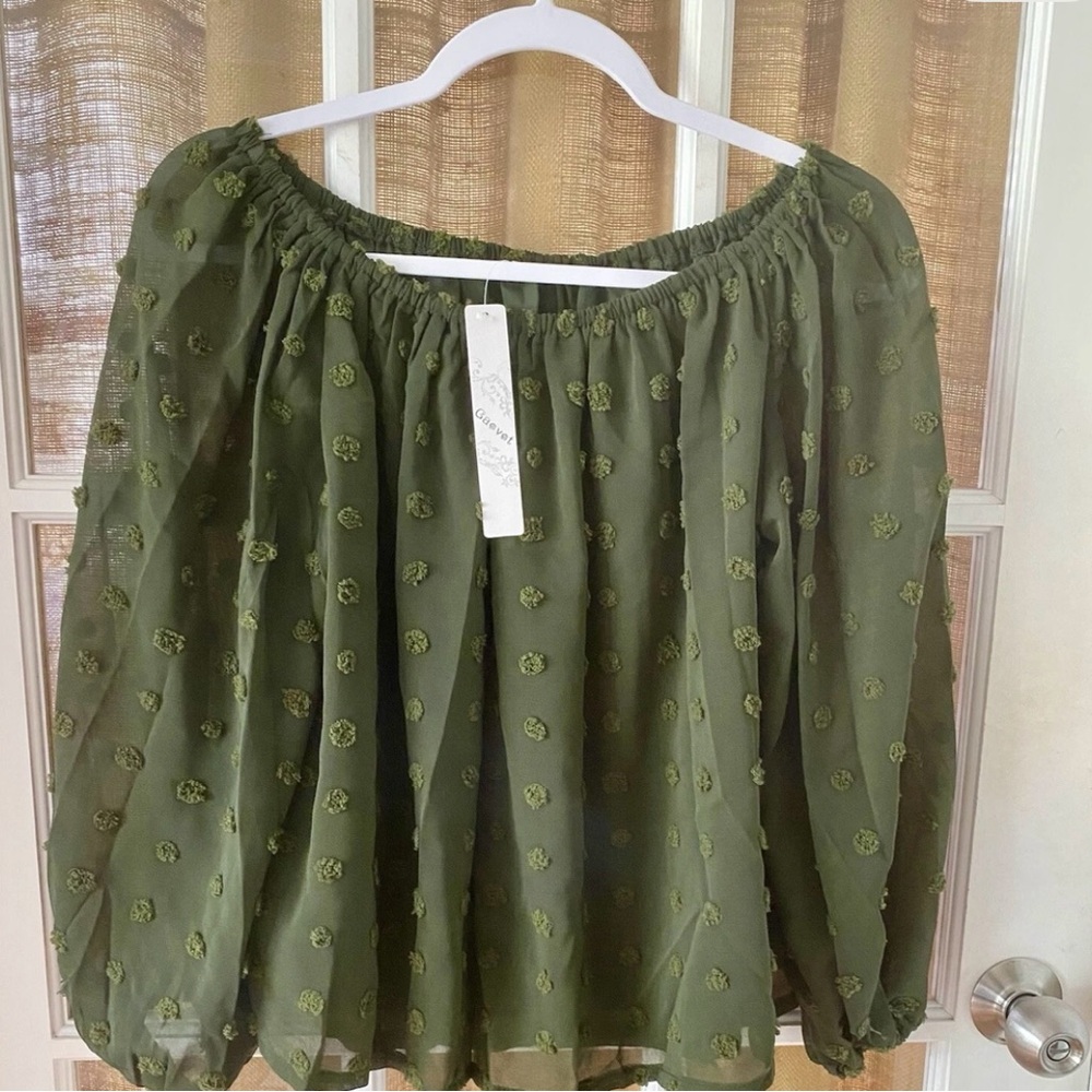 New Gaevet Olive Green Blouse with Floral Details Small LP